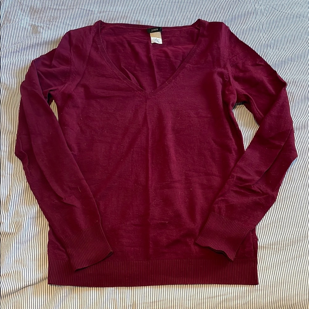J. Crew Merino Wool V-Neck Burgundy Sweater